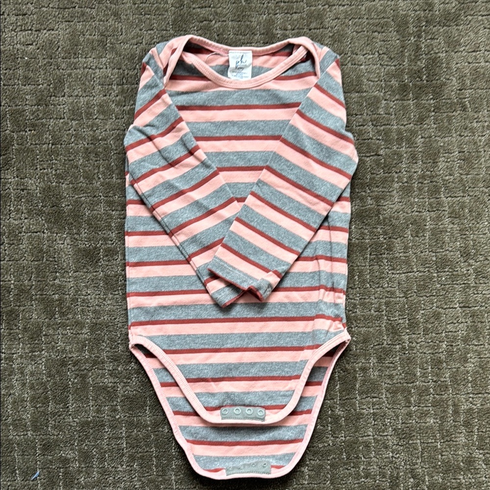 PK Beans Pink and Gray Striped Long Sleeve Bodysuit